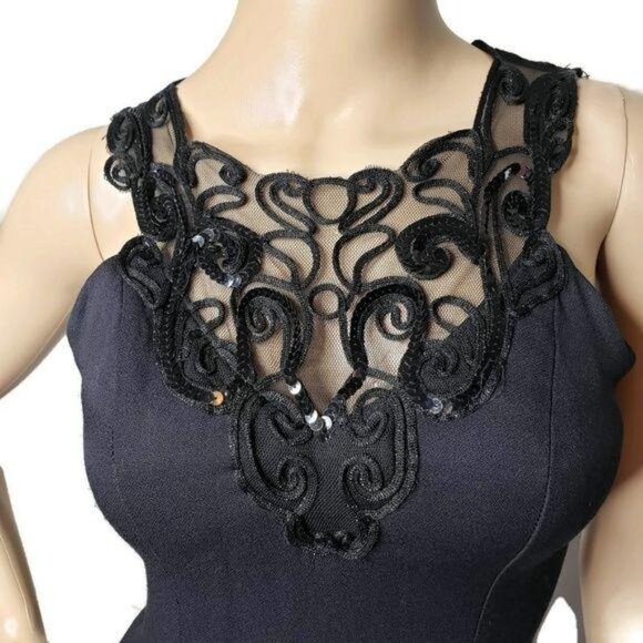 Jessica McClintock Gunne Sax vintage Black Evening Gown Lace and Side Slit sz 4 - Picture 2 of 8